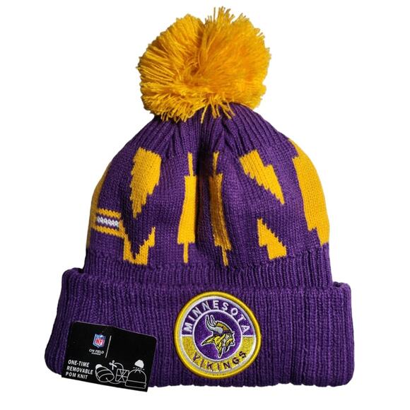NWT Minnesota Vikings Sports Knit Pom Beanie Fleece Lining OSFA Unisex - Picture 3 of 6